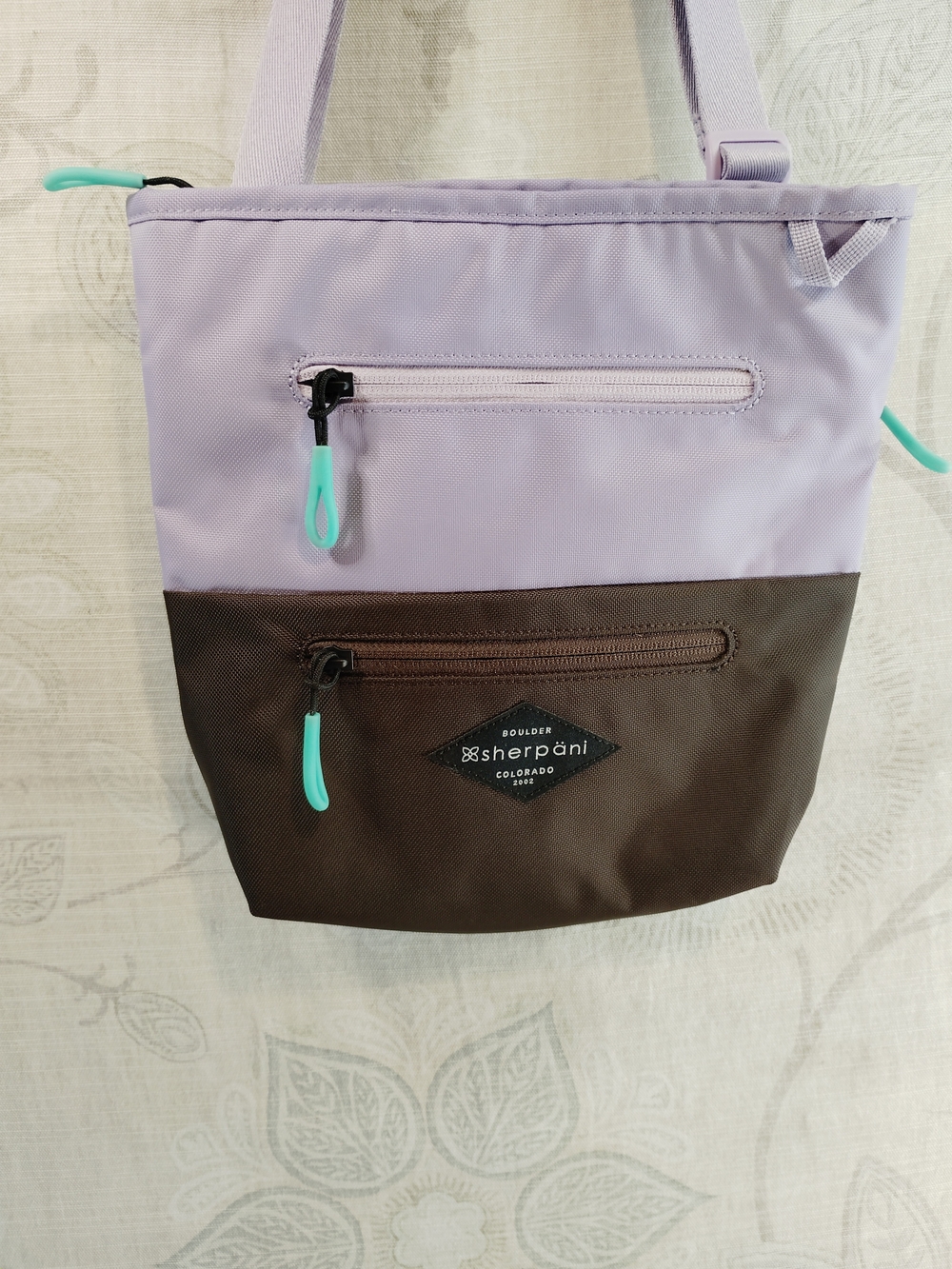 Sherpani "Sadie" Two-Tone Lilac and Brown Crossbody Tote Bag